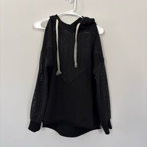 gimmicks by BKE Black Lace-Panel Hooded Sweater